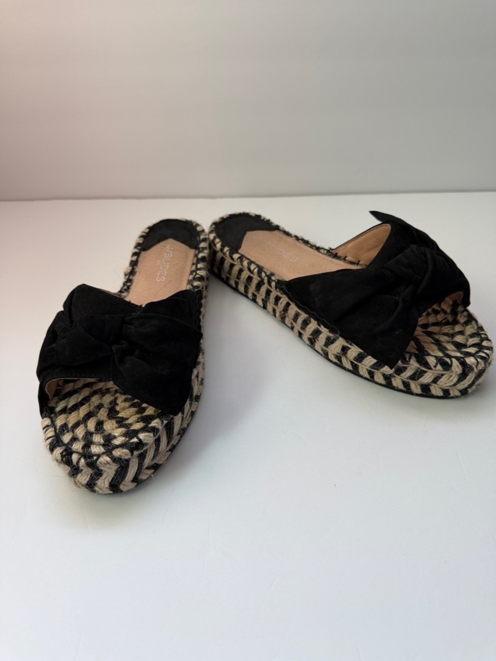 J/Slides Black Bow Espadrille Mules Slip On Platform Sandals Women’s Size